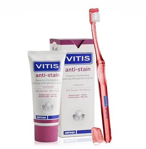 VITIS Anti-Stain Zahnpflege-Set – Anti-Stain Zahnpasta + Gingival Zahnbürste – für die tägliche Mundpflege
