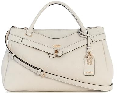GUESS Handtasche Umhängetasche Ella Logo Girlfriend Satchel Stone Logo creme