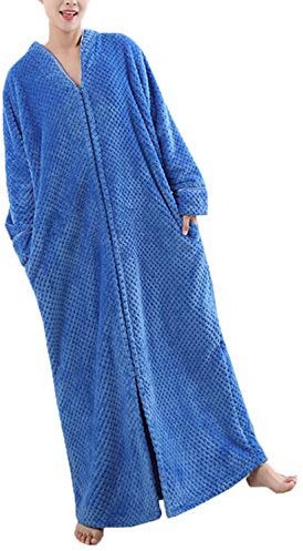 DSNOW Peignoir Femmes Polaire Peignoir de Bain Robe de Chambre Chauds pour Hiver (Bleu, XL)