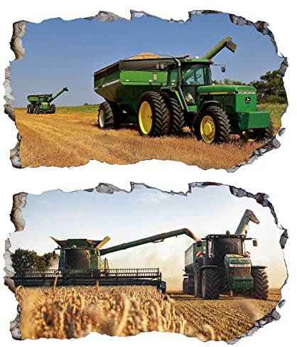 Chicbanners 2pcs Wandtattoo Harvester Tractor Harvest V1, 3D-Magic Window, selbstklebend, Größe L 1000 mm breit x 600 mm tief (groß)