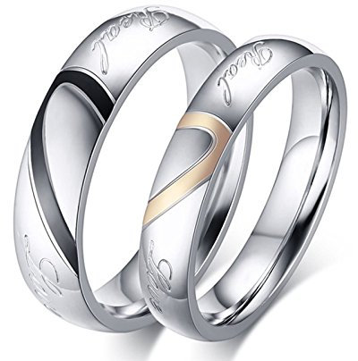 Beydodo Verlobungsringe Paar Ringe Set, Edelstahl Ringe Personalisiert Puzzle Herz 4MM 5MM Ring Damen Gr. 54 (17.2)+ Herren Gr.65 (20.7), Partnerringe für Sie und Ihn