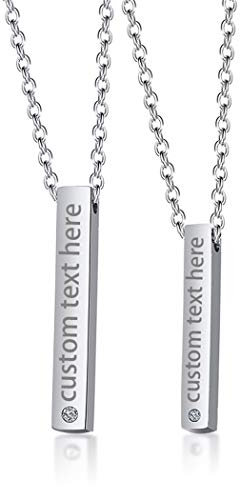 JewelryWe Valentinstag Schmuck 2pcs Freundschaftsketten Partnerketten mit Gravur, Personalisierte Edelstahl Quader Stereo-Rechteck Partner Anhänger Kette Paar Halskette für Herren Damen, Silber