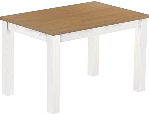 Esstisch Rio Classico 120x80 cm Eiche Natur Weiss Holz Pinie Massivholz Esszimmertisch Echtholz ausziehbar vorgerichtet für Ansteckplatten Brasilmöbel