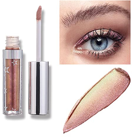 Weixinbuy 12 Colors Liquid Eyeshadow Glitter Metallic Eyeshadow Shining Shimmer Glitter Highly Pigmented Liquid Eyeliner Waterproof Long Lasting(112#Pinch Me)