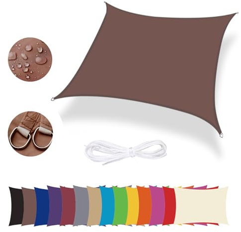 Lingle888 Sonnensegel Sonnenschutz Sonnendach Wasserdicht 98% UV-Schutz Balkon Viereck Rechteck Quadrat Winddicht 8Tage Transport 420D 10Farbe 25Größe (5x6, Braun)
