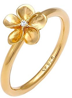 Nenalina Ring Silber 925 Damen vergoldet Silberring Damenring Gold | mit Frangipani Blüte und Zirkonia