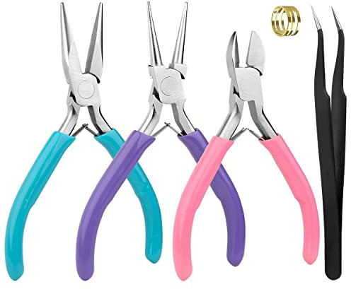 5 Stück DIY Schmuckzange Set Bastelbedarf Werkzeuge Set Mini Schmuckzange Kettenzangen Rundzangen Spitzzangen Diagonalzangen für Schmuckherstellung Handwerk