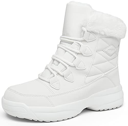 Donne Inverno Stivali Caldo Scarpe Neve Boots Flat Pelliccia Foderata Stivaletti Antiscivolo Breve Walking All'aperto Casual Comoda,bianco,41