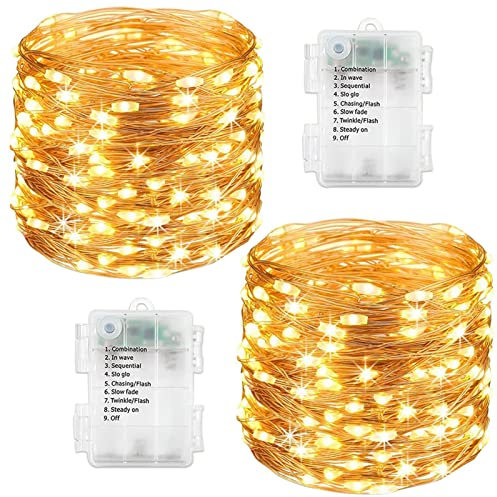 Sunshine smile 10M 100 LED Le lucine dell'albero di Natale,8 modalità Stringa Luci LED,Luci Led a Batteria Lucine,Luci Led a Batteria Lucine Impermeabile con Telecomando per Camere Natale Interni
