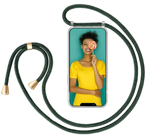 ZhinkArts Handykette kompatibel mit Apple iPhone 13 Pro Max - 6,7 Display - Smartphone Necklace Hülle mit Band - Schnur mit Case zum umhängen in Grün