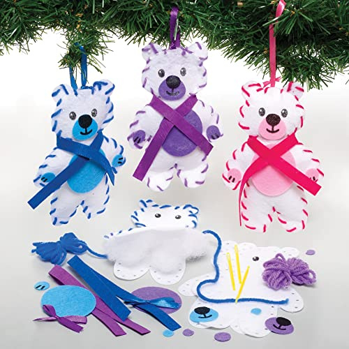 Baker Ross FE971 Eisbär Nähset für Kinder - 3er Pack, Bastelset zum Nähen für Kinder, Weihnachtsbastelsets, Bastelideen für Weihnachten, Weihnachtsgeschenke für Kinder