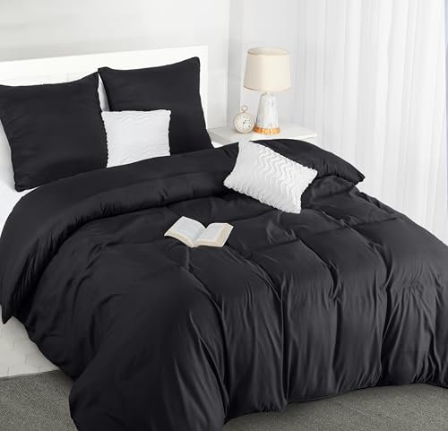 Utopia Bedding Bettwäsche 220x240 Set - Mikrofaser Bettbezug 240x220 cm + 2 Kissenbezüge 65x65 cm - Schwarz