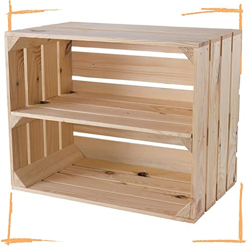 Vintage Holzkisten im Obstkisten Apfelkisten Style Deko mit Weinkisten Geflammt / Weiß / Natur / Schwarz / Grau 50x40x30cm Schublade Regal Boden Schuhregal Zwischenboden (Natur mit Mittelboden)