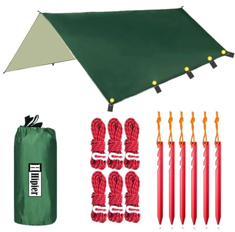 Toldo de Refugio Acampar Impermeable 3M*4M Rain Tarp UV Protección Lona Ligera Portátil Hamaca Tienda de Campaña para Camping Playa Senderismo Mochila Al Aire Libre Picnic (Verde Oscuro)