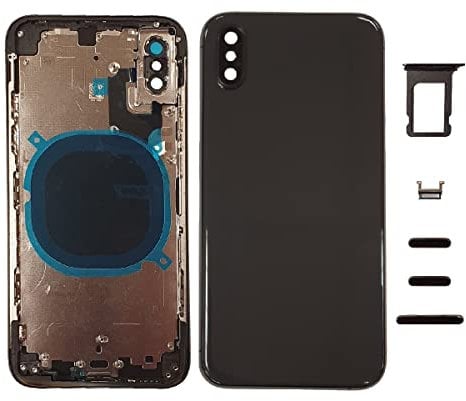 Smartex® Backcover aus Glas + Rahmen kompatibel mit iPhone XS | Rückseite Cover + Frame (Schwarz)