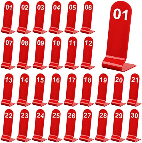 1–30 Tischnummern Restaurant Bestellnummern doppelseitig Acryl Empfangsnummern Ständer Schilder für Hochzeit Restaurant Sitzplätze Cafés Party Bankett (rot)