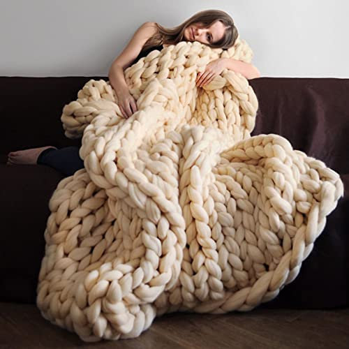 MHUQIA Gestrickte Decke Grobstrick 60x80cm, Grobstrick Decke Grobe Strickdecke Babydecke Wolle Garn Handgefertigt Haustier Bett Stuhl Sofa Arm Stricken Decke Zuhause Deko