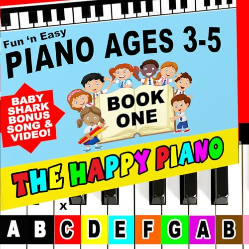 THE HAPPY PIANO Vorschülerbuch und Aufkleber-Set für Kinder im Alter von 3–5 Jahren. Musikliederbuch, farbcodierte Klavieraufkleber, Baby-Hai-Unterrichtsvideo – bitte lesen Sie die Informationen