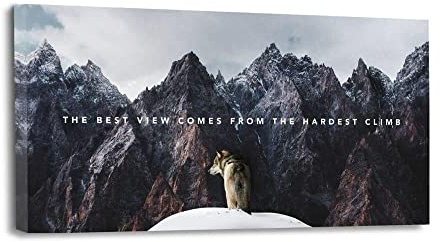 Hustling Sharks® Tierbild „The hardest Climb“ – Leinwand 140 × 70 cm | XXL Tierbild im Querformat, Wandbild Tier, Wolf, Bilder Wohnzimmer, Wandbild Schlafzimmer, Bild mit Spruch