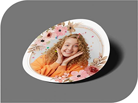 Personalisierbare Aufkleber für Hochzeit mit Ihrem Bild im Blumenrahmen, Aufkleber für Einladungen Hochzeit mit Ihrem Foto, Taufe, Verlobung, Kommunion, Geburtstag, Party (Modell 2)