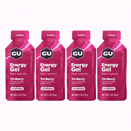 GU Energy Running Gels - 4 Gel Taster Pack - Sports Energy Gels For Running , Cycling, Triathlon (Tri-Berry), 32 gram