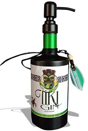 Seifenspender Glas matt schwarz Handseife - 500ml Soap Lostplacestore Tiki Gin Handmade Designerflasche, Geschenkidee Hawaii Tiki - Made in Hamburg!