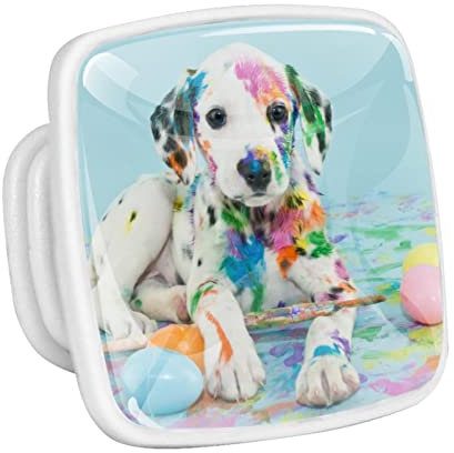 Adamion 4 Pcs Möbelknopf Schrankknöpfe Farbe Farbe Gefleckt Hund Fluoreszierender Schubladenknopf, Möbelknöpfe Set Möbelgriff Weiß 3x2.1x2 cm