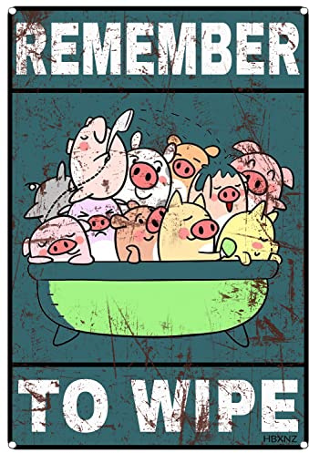 Cartello per il bagno, con scritta Remember to Wipe Pig, poster in metallo per decorare la casa, 20 x 30 cm
