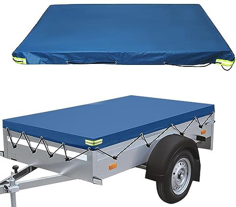 Anhängerplane Flachplane, 208 * 114 * 13 cm Anhänger Abdeckplane, wasserdichte & Reißfeste Anhänger-Abdeckung, Universal Deichselabdeckung Abdeckung für Anhänger PKW (Blau)