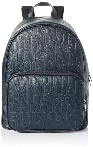 Armani Exchange Women's Essential, Jim, Sustainable, Embossed All Over Logo Backpack, Blue