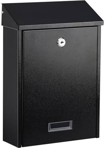 xydled Boîtes aux lettres avec serrure à clé - Fixation murale - Grande capacité - Couvercle en acier pour maison - Noir - 31 x 21 x 7,6 cm
