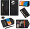 Beajew Coque pour iPhone 7/8/iPhone SE 2020, Etui en Cuir PU Portefeuille Rétro Antichoc Flip Case avec Bandoulière Dragonne Fentes Cartes Fonction Support Fermeture Magnétique-Noir
