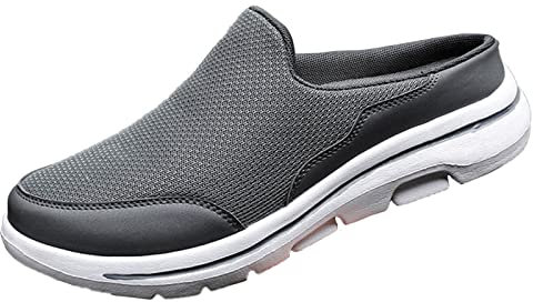 Pantofole da uomo traspiranti, in tinta unita, mocassini da uomo, semplici scarpe da ginnastica leggere, espadrillas nere, zeppe, punta chiusa, scarpe piatte da uomo UK, Grigio scuro, 43.5 EU