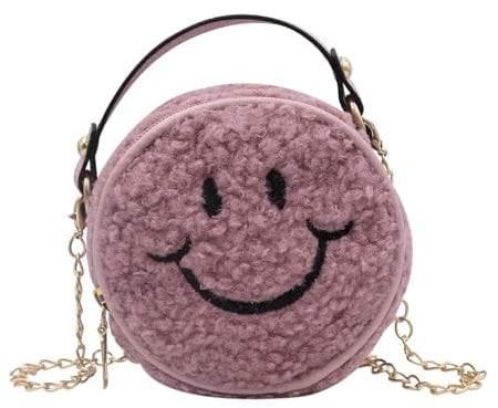 ANKOMINA Kleine Mädchen Kleinkind Crossbody Geldbörse Smiley Plüsch Mini Runde Geldbörse Niedliche Tote Handtasche Schultertasche Kette Tasche, Pink