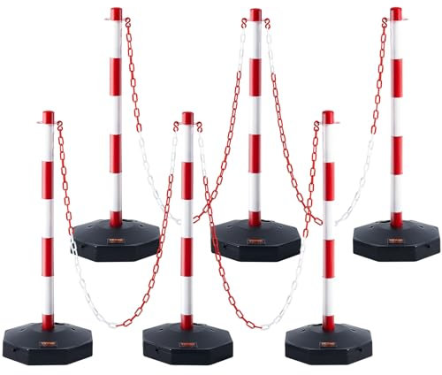 VEVOR Adjustable Traffic Delineator Post Cones, 6 Pack, Traffic Safety Delineator Barrier with Fillable Base 6.6FT Chain, for Traffic Control Warning Parking Lot Construction Caution Roads, Red&White