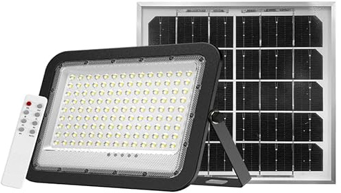 ENOVALITE Profi LED Solar Fluter 30W mit Akku, 6500K Kaltweiß, IP65 | Solarpanel, Fernbedienung, Dämmerungssensor, Flutlichtstrahler, Außenleuchte und Wandleuchte, wetterfest