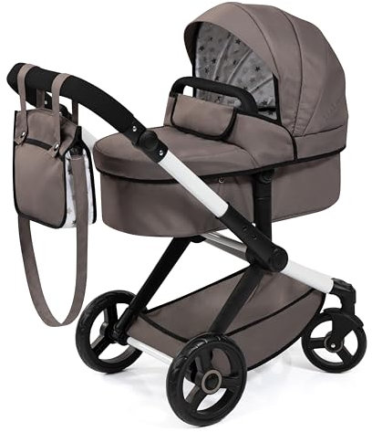 Bayer Design 17086AB Puppenwagen Xeo mit Tasche, höhenverstellbarer Griff, Schwenkschieber, wandelbar als Puppenjogger, bewegliche Vorderräder, integrierter Korb, Cappuccino