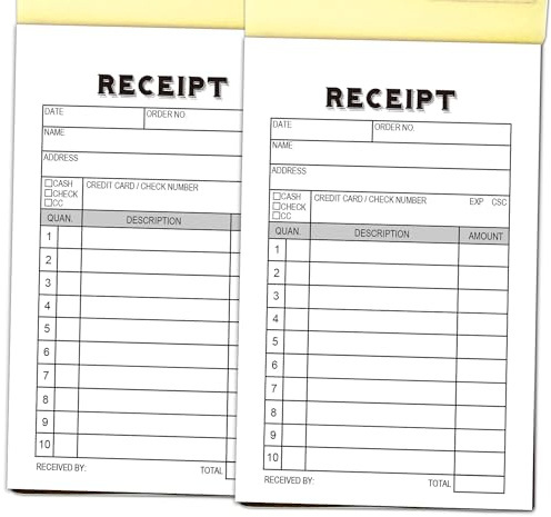 2-Pack Receipt Pad, Sales Receipt Form, Order Book, Invoice Booklet for Small Boutique Business, 3.4x5.5 Handheld, 100 Sets Carbonless-White/Yellow.