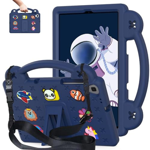 AKABEILA Funda Compatible con Tablet Samsung Tab A 10.1 2019 T510 T515 Bonita Funda Compatible con niños a Prueba de Golpes con Correa para el Hombro Soporte de asa Azul Marino