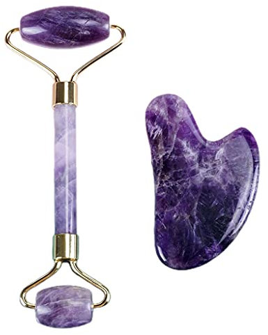 Massagegerät Roller Platte Amethyst Stein Massage Auge Gesicht Hals Dünn Lift Relax Tools Doppelköpfe Gesichtsrollen für Frauen