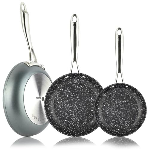 Fagor Savia - Juego de Sartenes 20+24+26 cm + Fiambrera 24.5cm, Aluminio Forjado, Antiadherente Bicapa, Mangos de Acero Inoxidable, Inducción y Horno