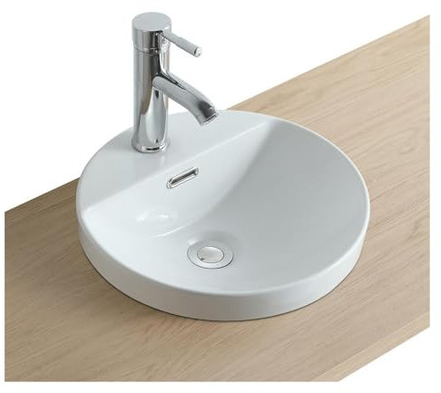 MOB-IN Vasque Semi encastrée Ronde en céramique Blanche 37cm
