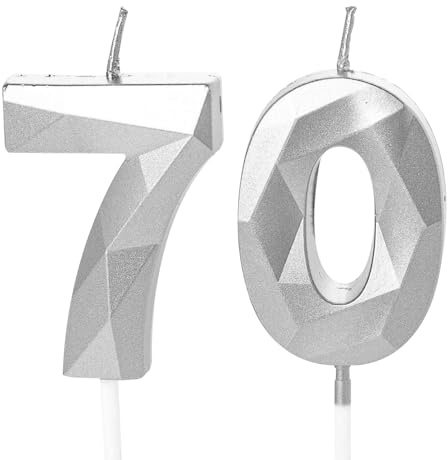 Geburtstagskerzen Zahlen 70 Jahre, 5cm Geburtstag Kerzen, 3D Zahl Silber Kerzen 70. Geburtstag Mann und Frau Tortendeko für Geburtstag Party, Hochzeiten, Firmenfeiern, Jubiläen