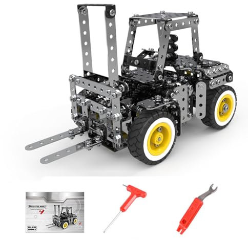 Artisanal Habitat Metallbaukasten, Handmontierter Gabelstapler mit Zahnradantrieb, 589 Bauteile, Modell-Baufahrzeug aus Metall für Erwachsene (Gabelstapler)