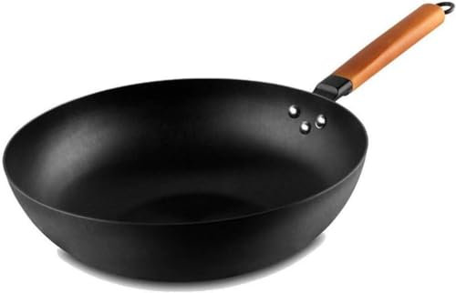 IUBGFTO Wok-Holzgriff, die reiche Erfahrung des herkömmlichen Woks mit vorrundem Boden, Wok der asiatischen Küche-32 cm (32 cm)