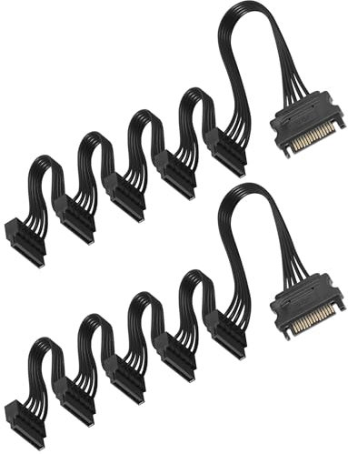 upHere gaming 1 to 5 SATA Power Splitter Cables 19.7 in (500 mm) - 15 Pin Male to Female Power Cable Splitter Powers up to 5 Hard Disk Drive, SSD, Optical Drives (2 Pack)