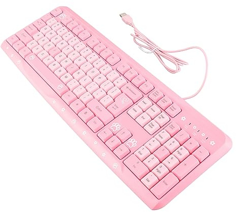 Tastatur, USB-kabelgebundene Ultradünne Tastatur, niedlicher Cartoon-Katzencomputer kabelgebundene Tastatur für Home Office Laptop Computer Universal Tastatur (Pink)