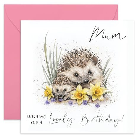 Niedliche Igel-Geburtstagskarte – Mum Hedgehog Lovely Birthday – Geschenke für Mutter, Schwiegerin, Stiefmutter, Mutter, Familie – Wünsche für Sie – kommt mit lustigen Aufklebern