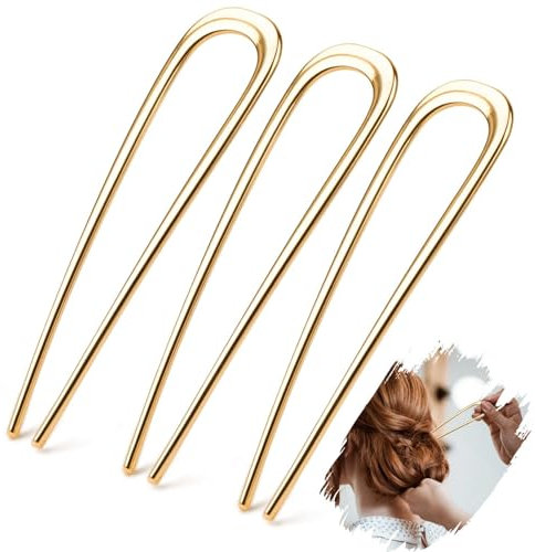 Mbsomnus 3Pcs French Hair Pin Metal 14cm/5.5in French Pin French Twist Hair Pin U Shaped Hair Fork Gold Hair Pins Large Updo Hairpin for Women Girls All Hairstyle Decorative Accessories