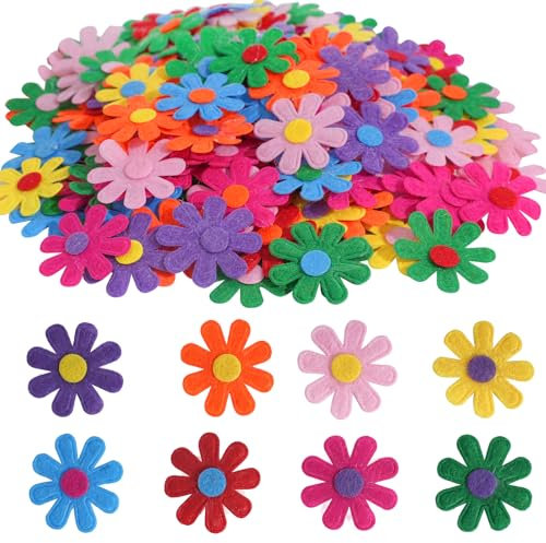 CUWELT 200 Stück 2,8cm Filz Blumen Stoff Blumen Verschönerung, Bunte Stoff Blümchen Streudeko Blumen, Filz Blüten, Stoffblumen Deko Filzblume, Verzierung Blüten für DIY Handwerk Basteln Kunst